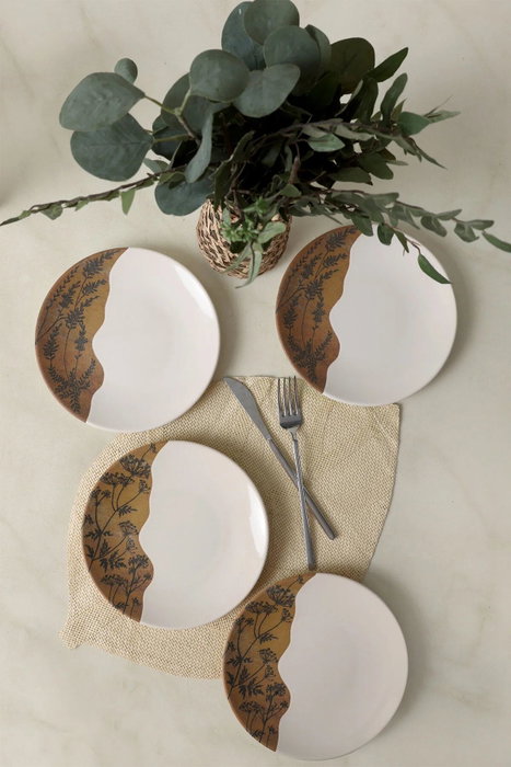 Hermia Juego de 4 Platos para Postres Marrón y Blanco de 20 cm